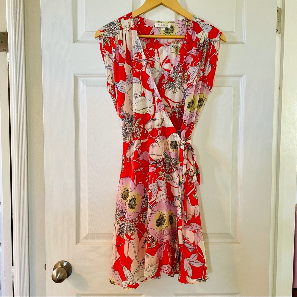 Yumi Kim Red Floral Mini Dress with Pink and Cream Accents